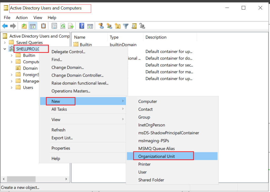 ADUC - Create organization Unit in Active Directory