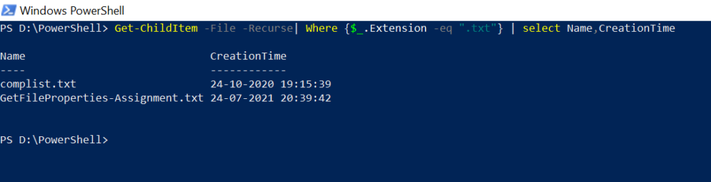 PowerShell Get file creation date format