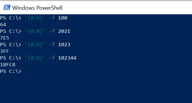 PowerShell - Convert Decimal to Hex String