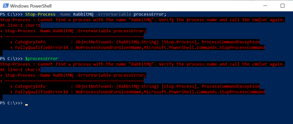 PowerShell -ErrorVariable - variable