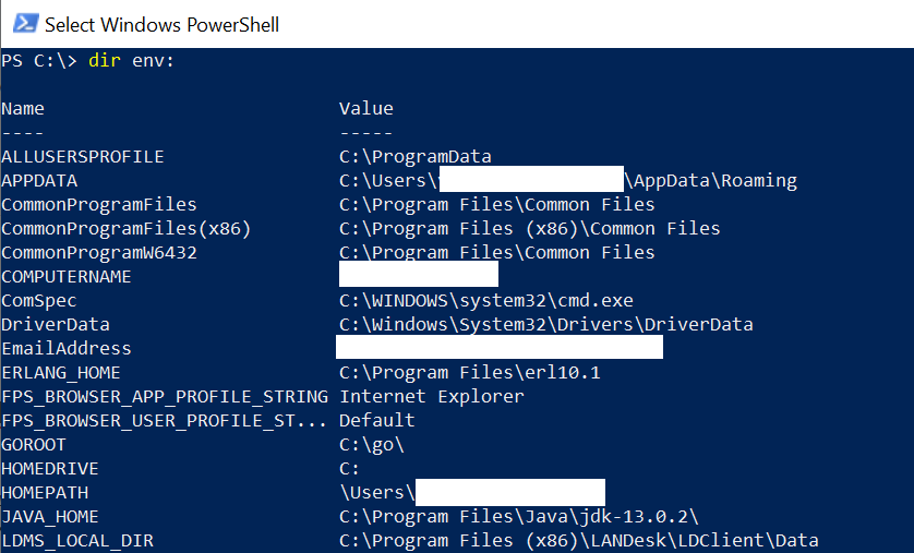 PowerShell - Show Environment Variables on Console