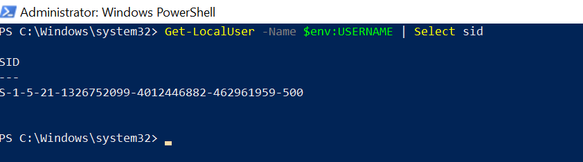 Get Current User SID PowerShell