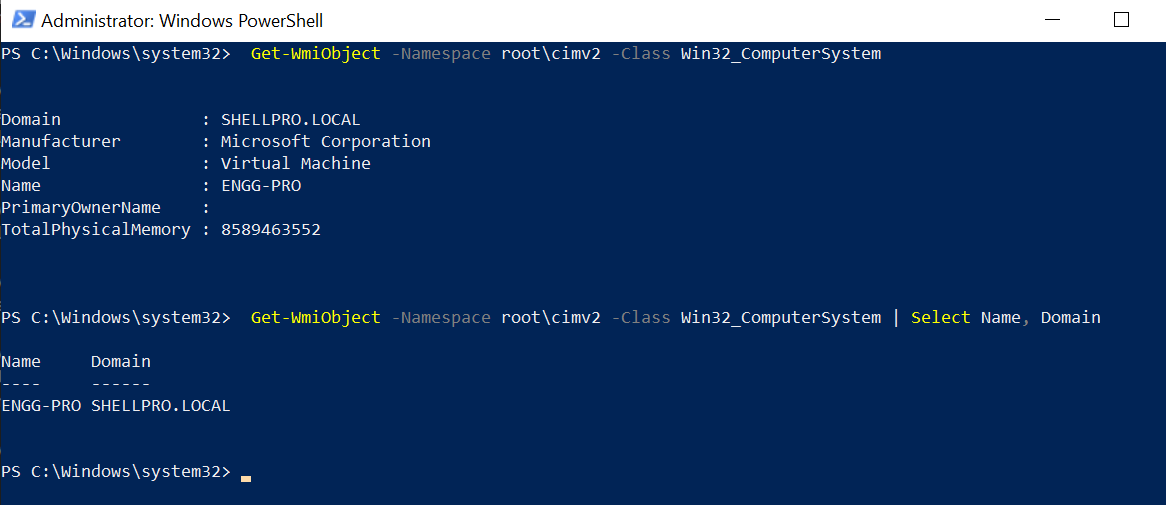 get domain name powershell command