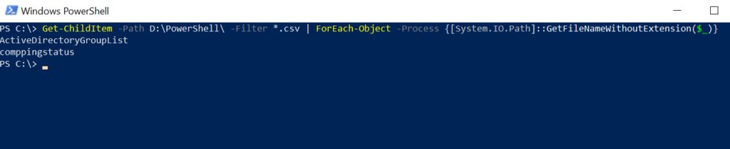 PowerShell get filename without extension