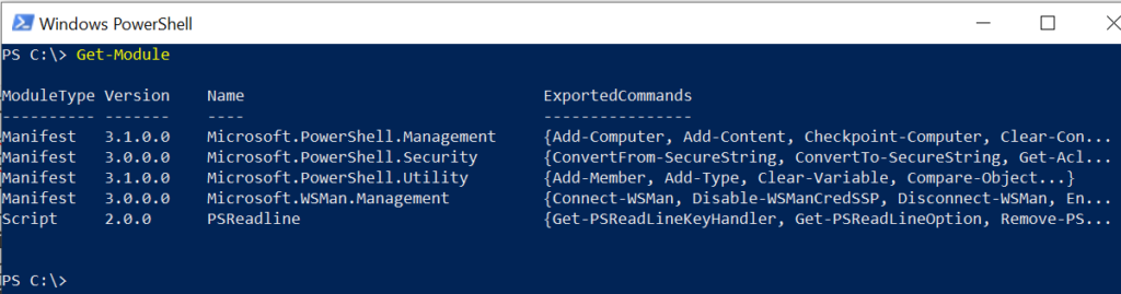 Get-Module - List of PowerShell modules in current session