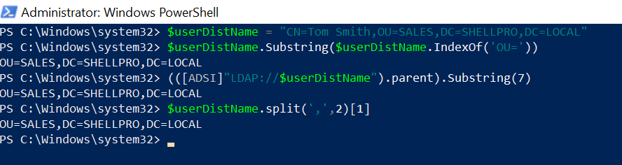 PowerShell Get Parent OU from DistinguishedName