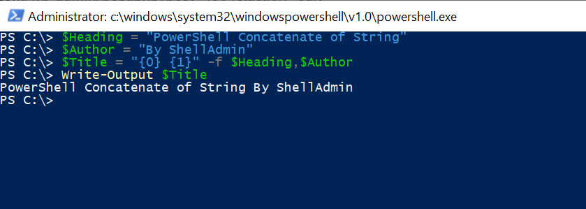 PowerShell Concatenate two variables using -f operator