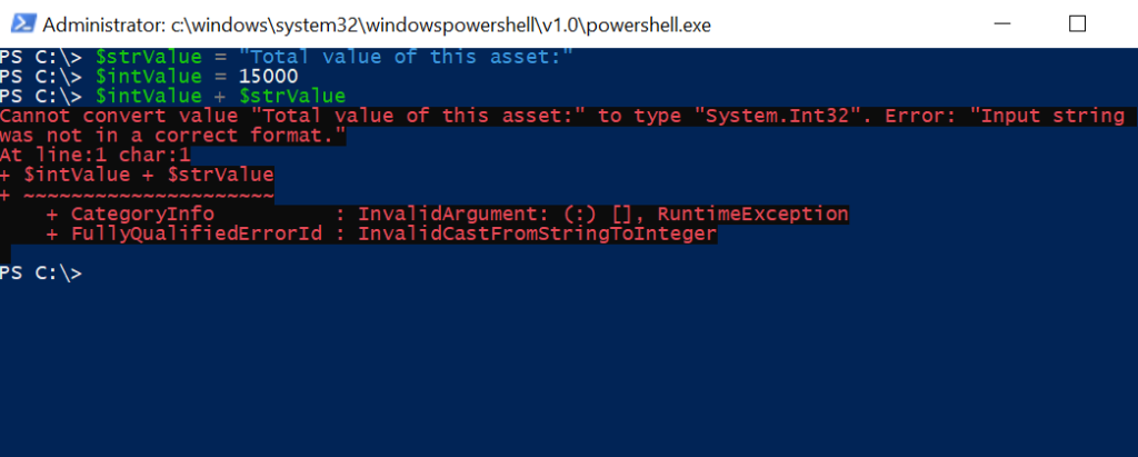 PowerShell join integer with string error