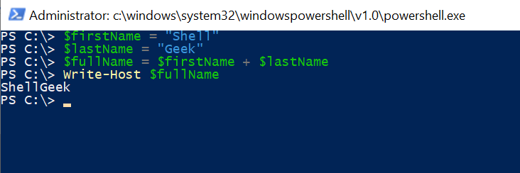 PowerShell string concatenation using + operator