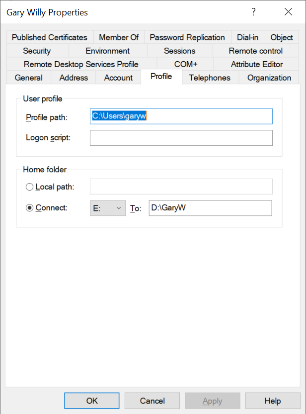 Ad User Home Directory, Drive and Profile Path