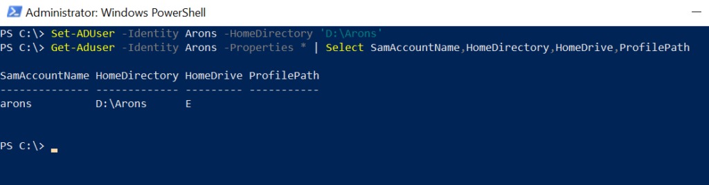 Set AdUser Home Directory in PowerShell