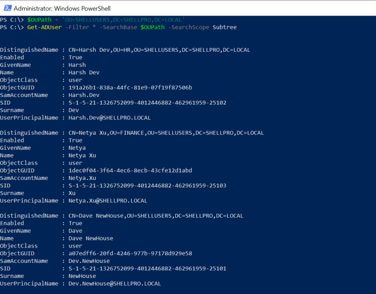 Get aduser from ou shellgeek