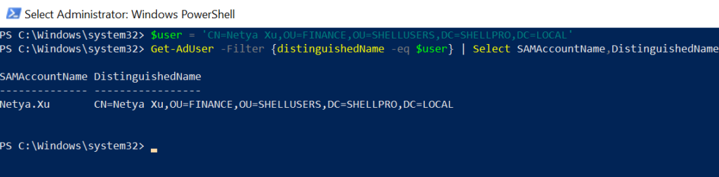 PowerShell Get SAMAccountName from DistinguishedName