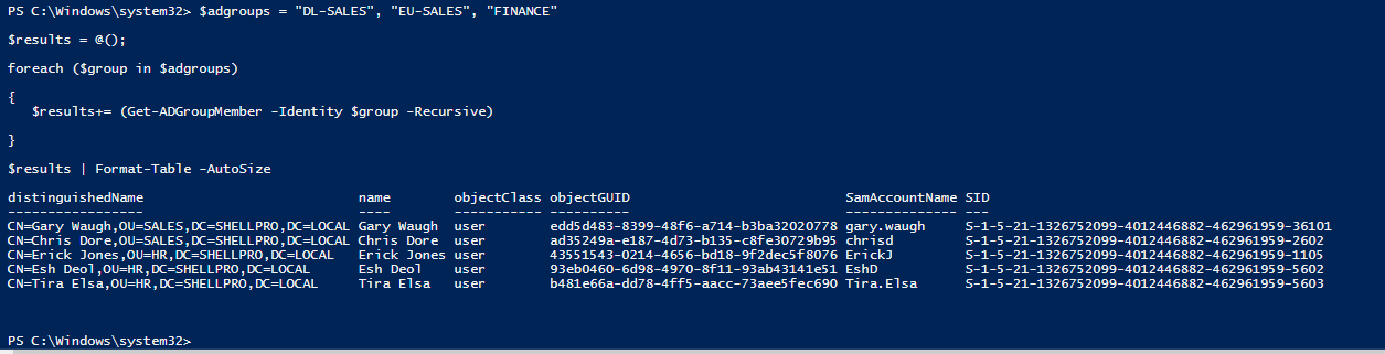 get group member powershell