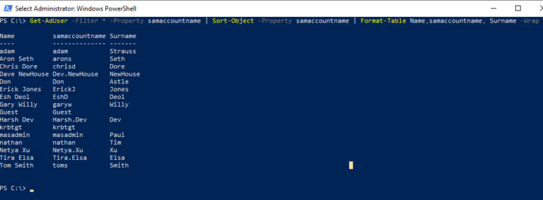 get-aduser-sort-by-samaccountname-shellgeek