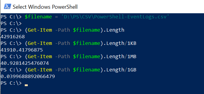 PowerShell Get File Size