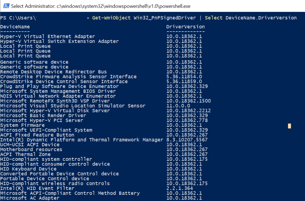 Get Drivers Version using PowerShell