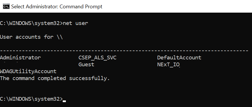 net user accounts on local computer