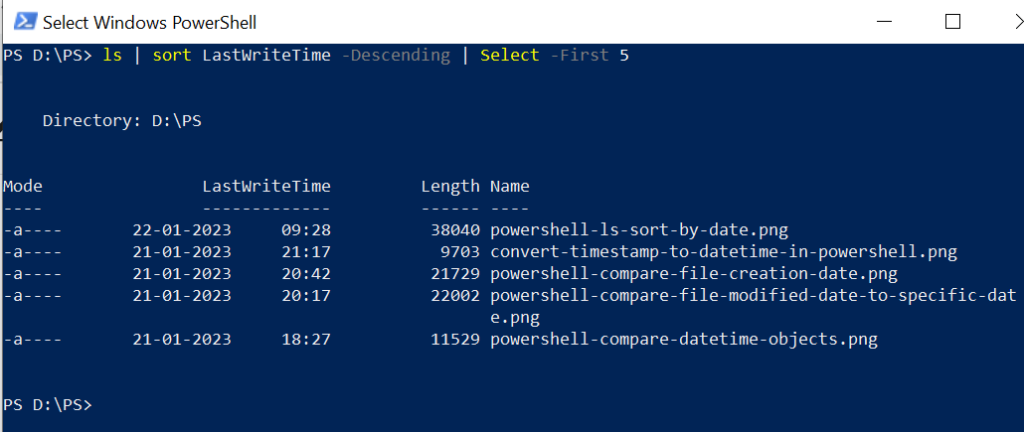 PowerShell get files in directory order by last modified date