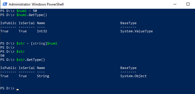 PowerShell Convert Int to String using Type Cast