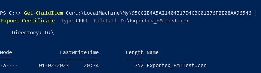 PowerShell Export Certificate to the .cer file