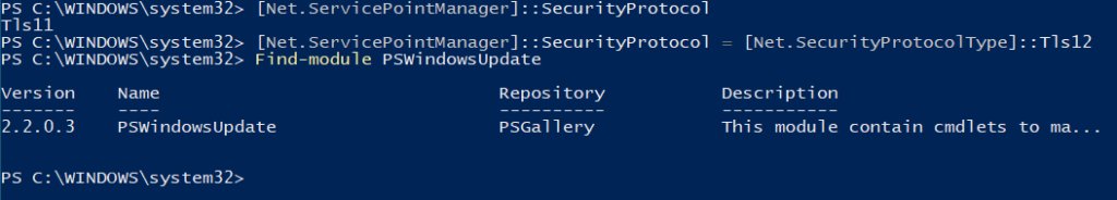 PowerShell Fix- Use Tls12 to solve Unable to resolve package source