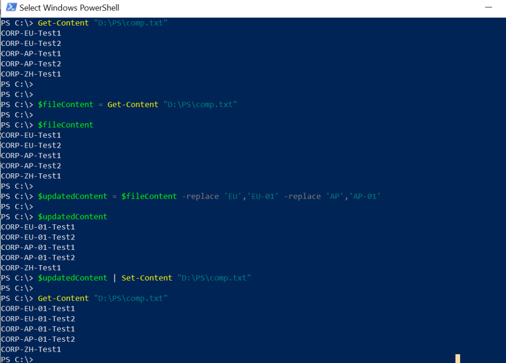 PowerShell Get-Content - Replace Multiple Strings in File