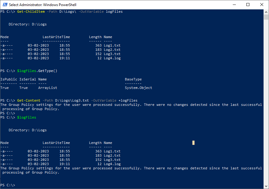 PowerShell OutVariable Variable Content