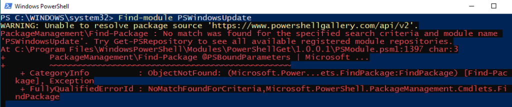 PowerShell Unable to resole package source