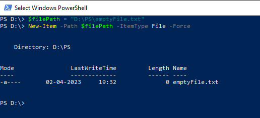 PowerShell Create an Empty File