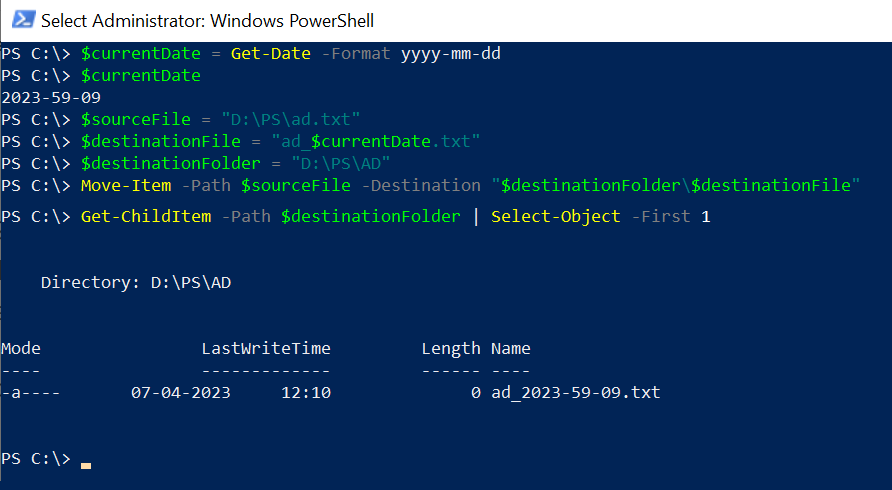 PowerShell Move File and Rename With Date