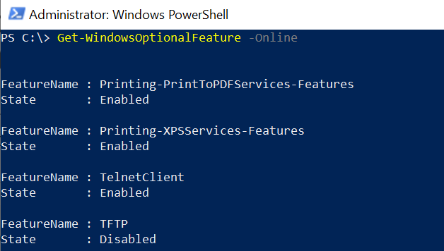 PowerShell - List Optional Features using Get-WindowsOptionalFeature