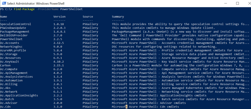 PowerShell List all packages