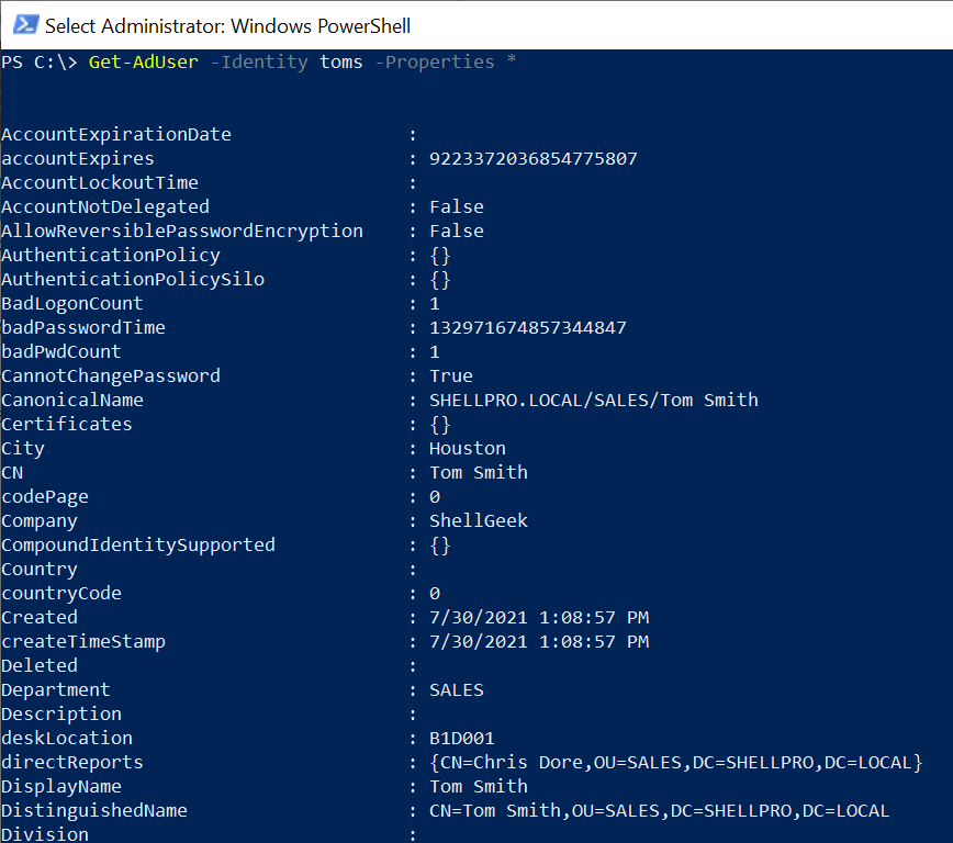 Get AdUser Attributes in PowerShell