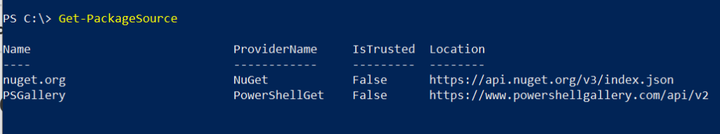Get All Package Sources in PowerShell