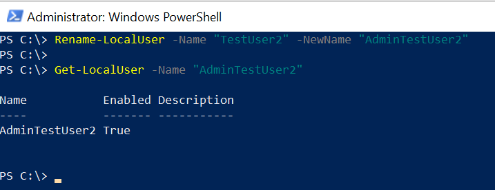 Rename a local user account in PowerShell