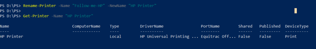 Change the printer name in Windows using PowerShell