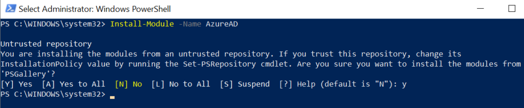 Install AzureAD module