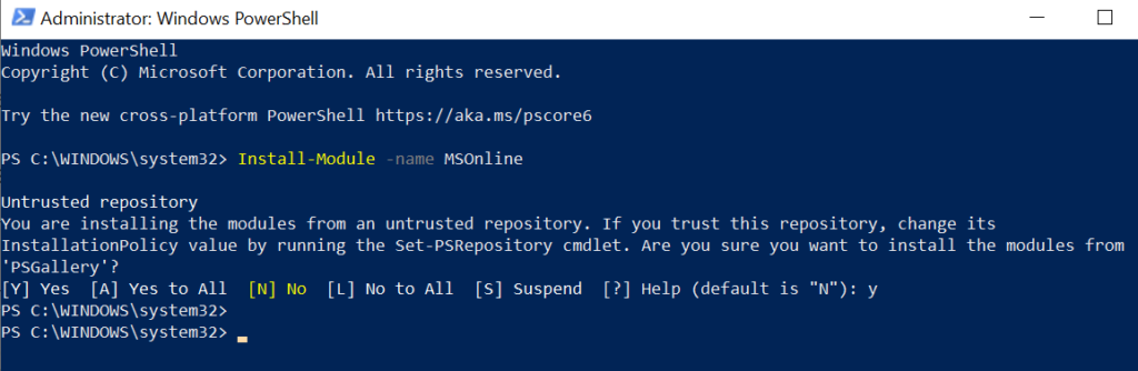 Installation of MSOnline PowerShell module